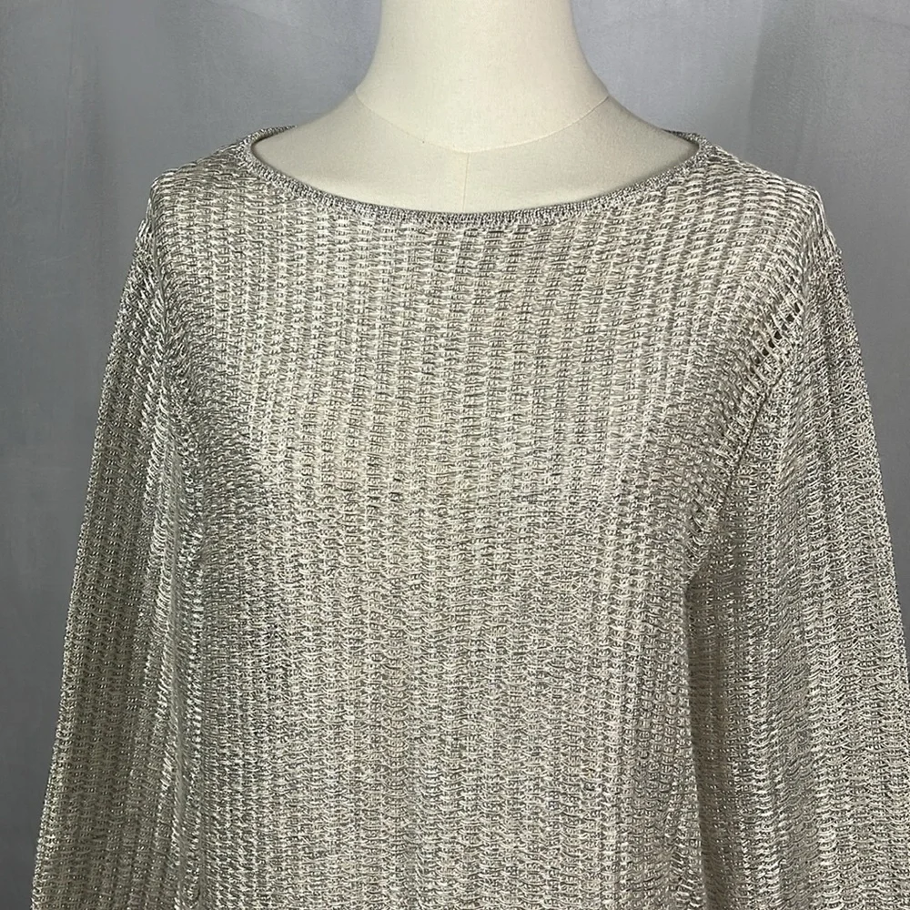 NWT J. Crew Collection Metallic Open Weave Long Sleeve Sweater Dress in‎ Silver.